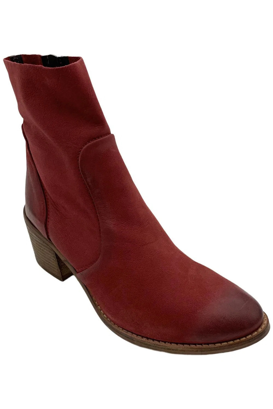Diba True Women's Majes Tic Block Heel Zip Ankle Boot Red Nubuck - Medium